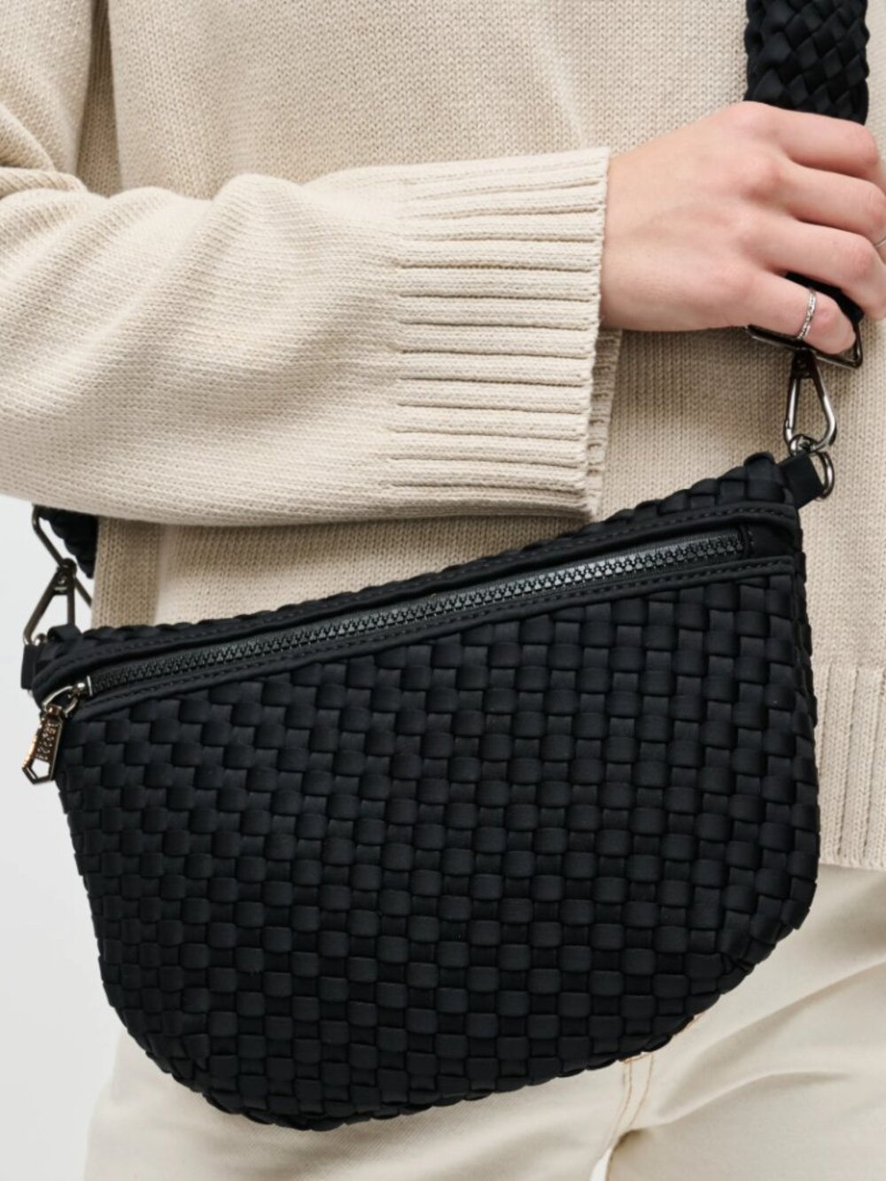 Sol And Selene Women's Ethereal Woven Crossbody Bag in Black - Picture 5 of 8